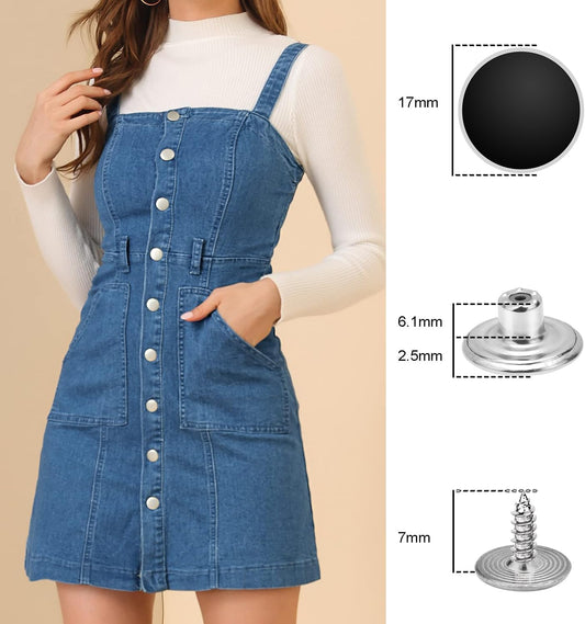 24 Pcs 17mm Jeans Button Replacement, Metal Buttons for Jeans No-Sew Nailess Removable Button for Jacket Coat, Loose Jeans, Pants DIY Sewing Replacement (Black)