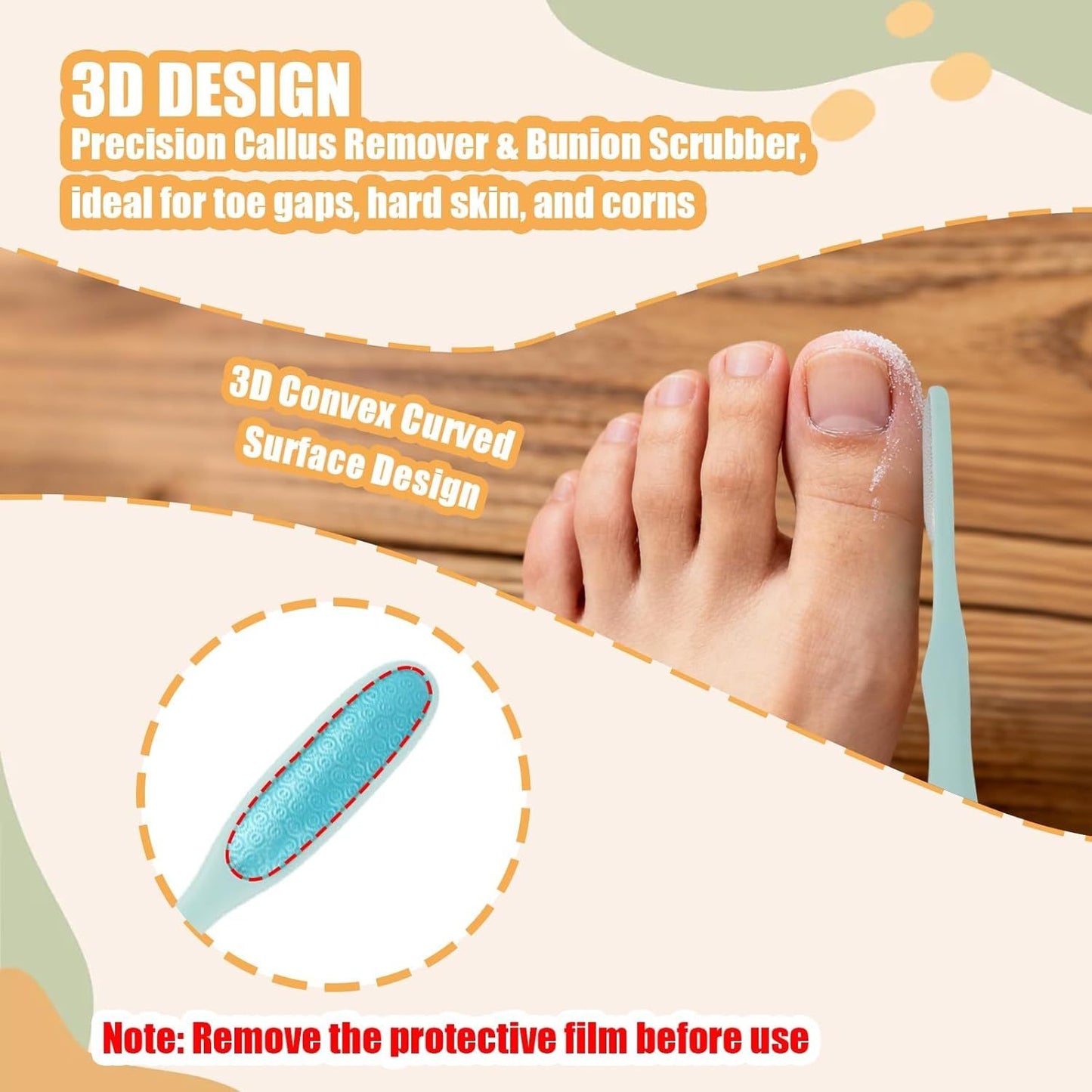 3PCS Precision Callus Remover & Bunion Scrubber for Toe Gaps, 2 Style Toe Callus Remover & Foot File Exfoliator with Compact Design for Pedicures and Sensitive Areas