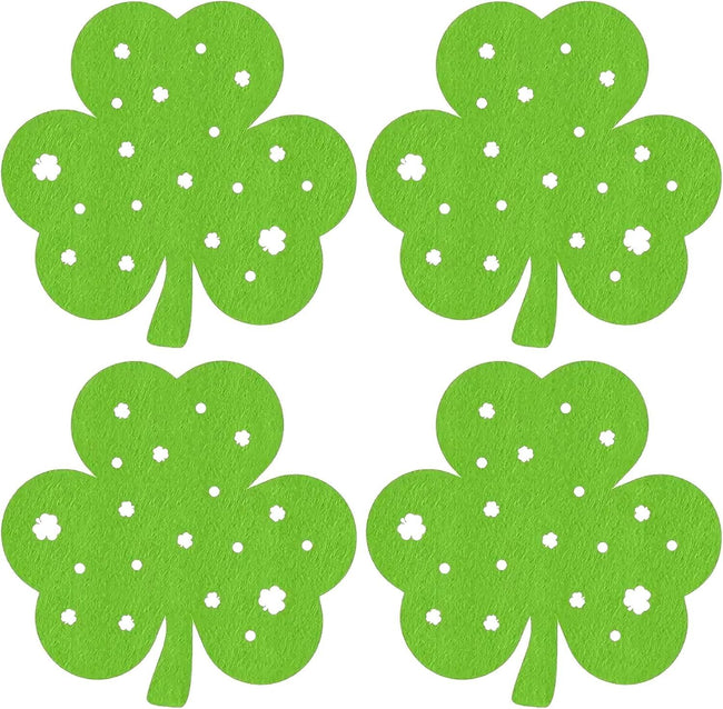 St Patricks Day Placemats Set of 4, Felt Green Shamrock Place Mats, Lucky Clover Table Mats for St Patrick's Day Irish Holiday Party Kitchen Dining Outdoor Indoor Decoration (Light Green) Hover Image