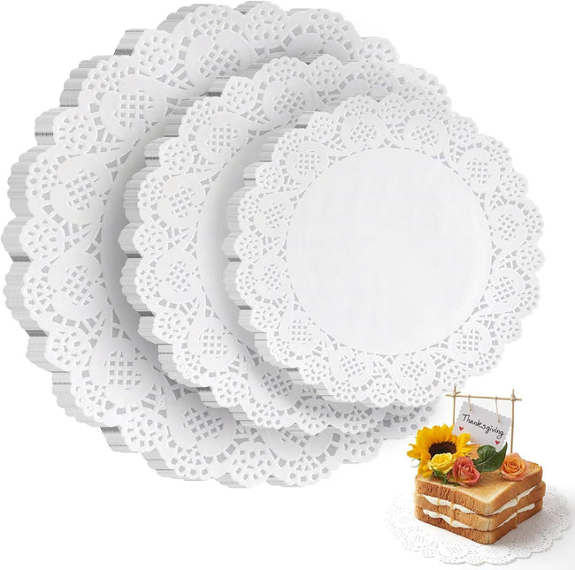 Paper Doilies, 36 Pack (12 Each 6.5”, 8.5”, 10.5”) – Round Lace Paper Placemats for Cakes, Dessert Trays & Table Decor | Doilies for Thanksgiving Day, Wedding, Tea Party, Crafts Hover Image