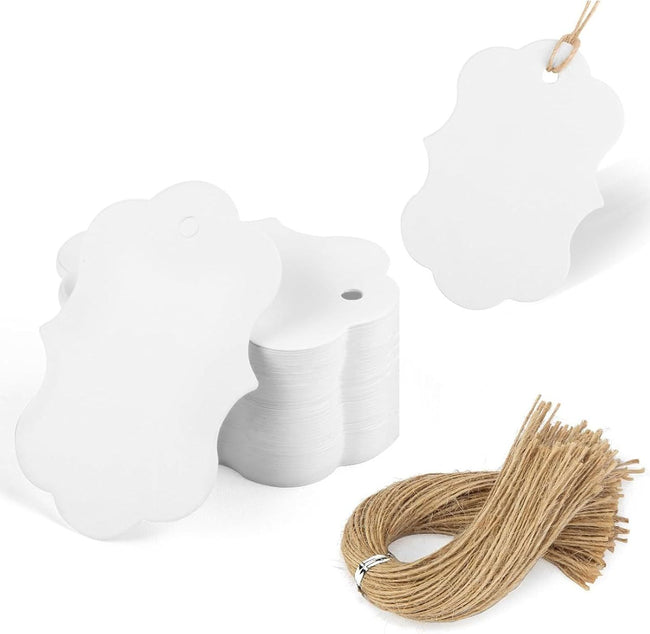 100pcs Gift Tags with String Attached, 2x2.8 inch Kraft Paper Hang Tags for Clothes DIY Crafts Wedding Holiday (White) Hover Image
