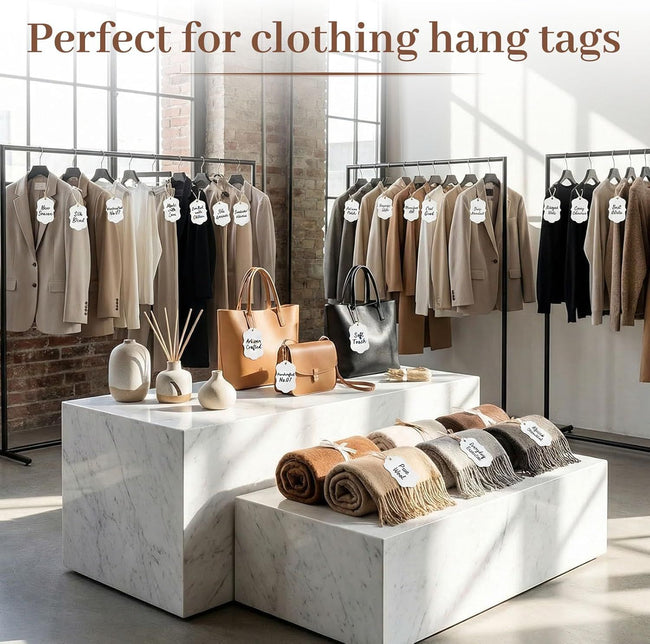 100pcs Gift Tags with String Attached, 2x2.8 inch Kraft Paper Hang Tags for Clothes DIY Crafts Wedding Holiday (White) Main Image