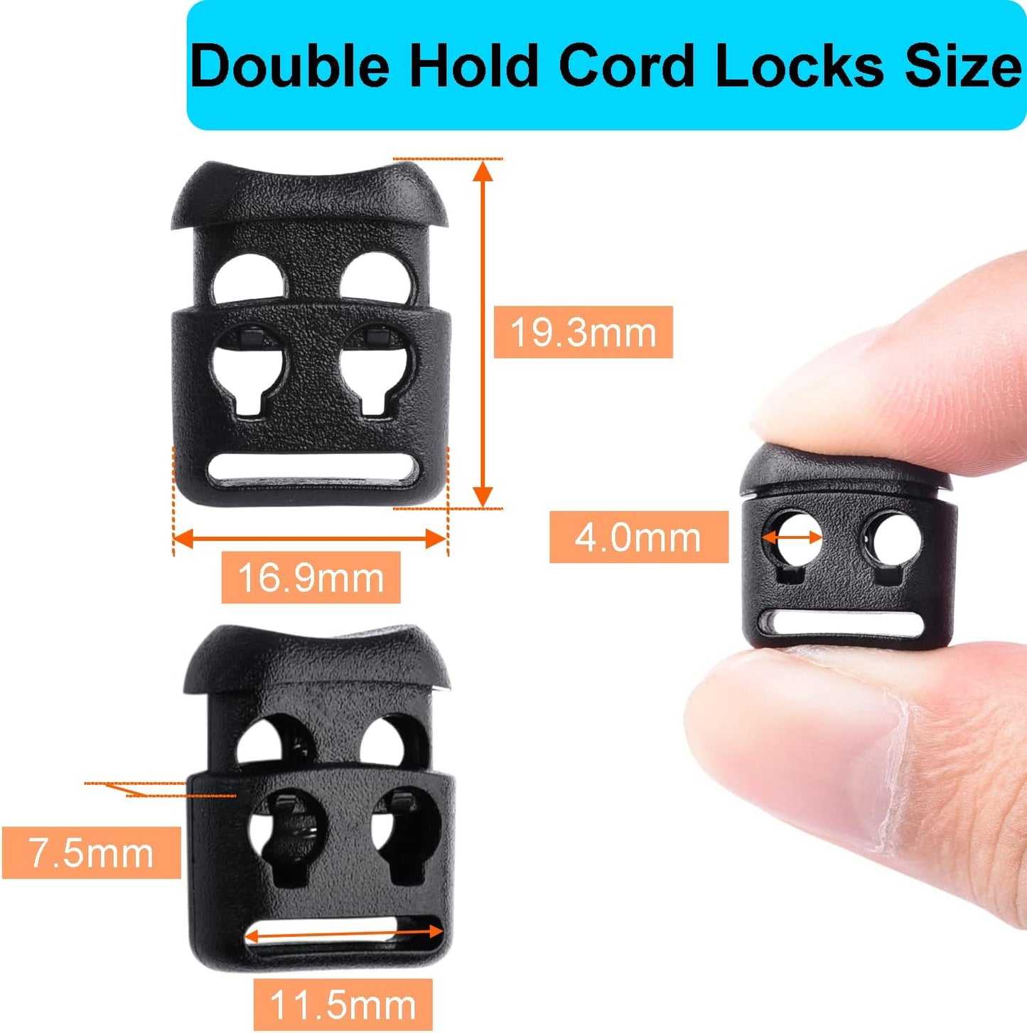 CooBigo Plastic Cord Locks for Paracord Drawstring Clip, Spring Toggle Cord Stopper Sweatpant Hat Gloves Hoodie String Lock