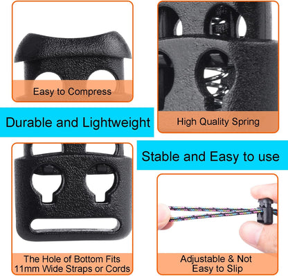 CooBigo Plastic Cord Locks for Paracord Drawstring Clip, Spring Toggle Cord Stopper Sweatpant Hat Gloves Hoodie String Lock