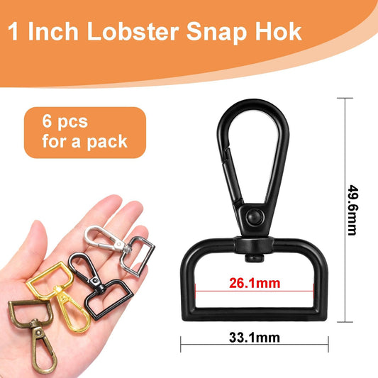 1 Inch Metal Swivel Snap Hooks, 6 Pack Lobster Claw Clasps for Keychains Purse Hardware Bag Making Lanyard Hooks(Black)