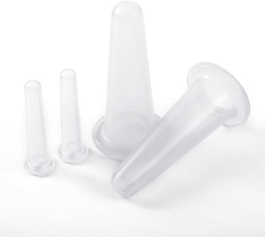 4Pcs Mini Massage Cupping Set Silicone Facial Cups Face Massager Helper Skin Care Neck Back Eyes Massaging Cup Safe to Use, Don't Worry About Burns (Transparent)