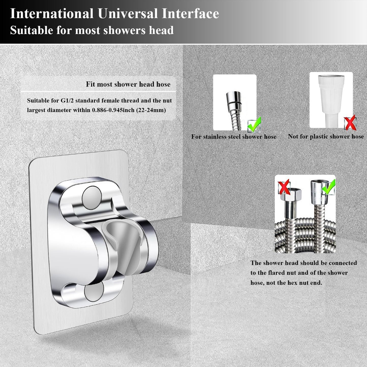 Shower Head Holder Shower Wand Holder Wall Mount Adhesive Adjustable Handheld Shower Holder No Drilling Shower Head Bracket, Silver
