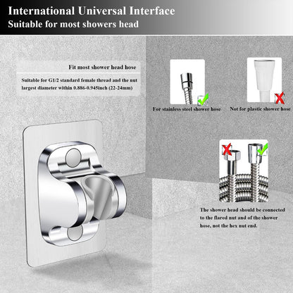 Shower Head Holder Shower Wand Holder Wall Mount Adhesive Adjustable Handheld Shower Holder No Drilling Shower Head Bracket, Silver