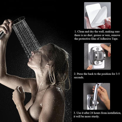 Shower Head Holder Shower Wand Holder Wall Mount Adhesive Adjustable Handheld Shower Holder No Drilling Shower Head Bracket, Silver