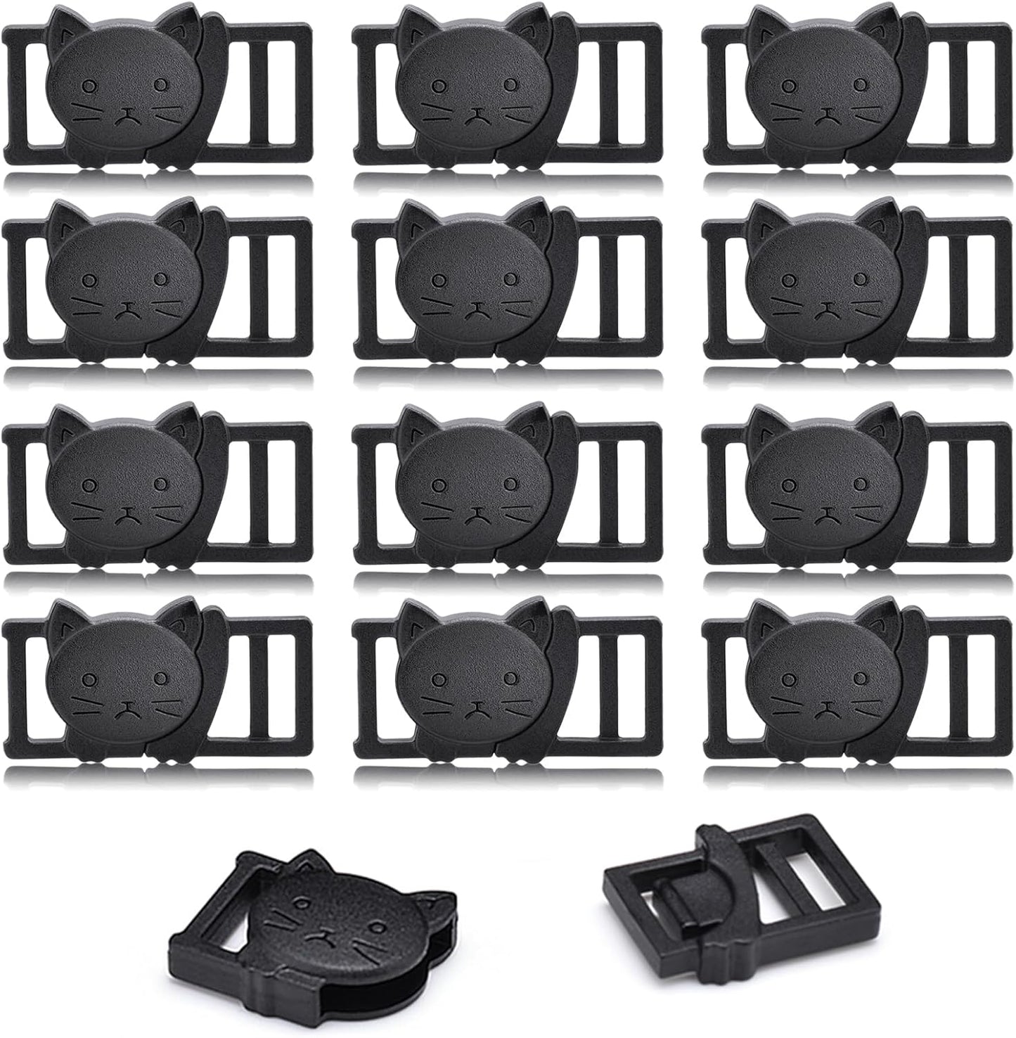 25Pack 3/8" Cat Collar Breakaway Clasps Accessories Plastic Adjustable Buckle Small Pet Supplies for Kitten Collar Straps DIY Cat Stuff(Black)