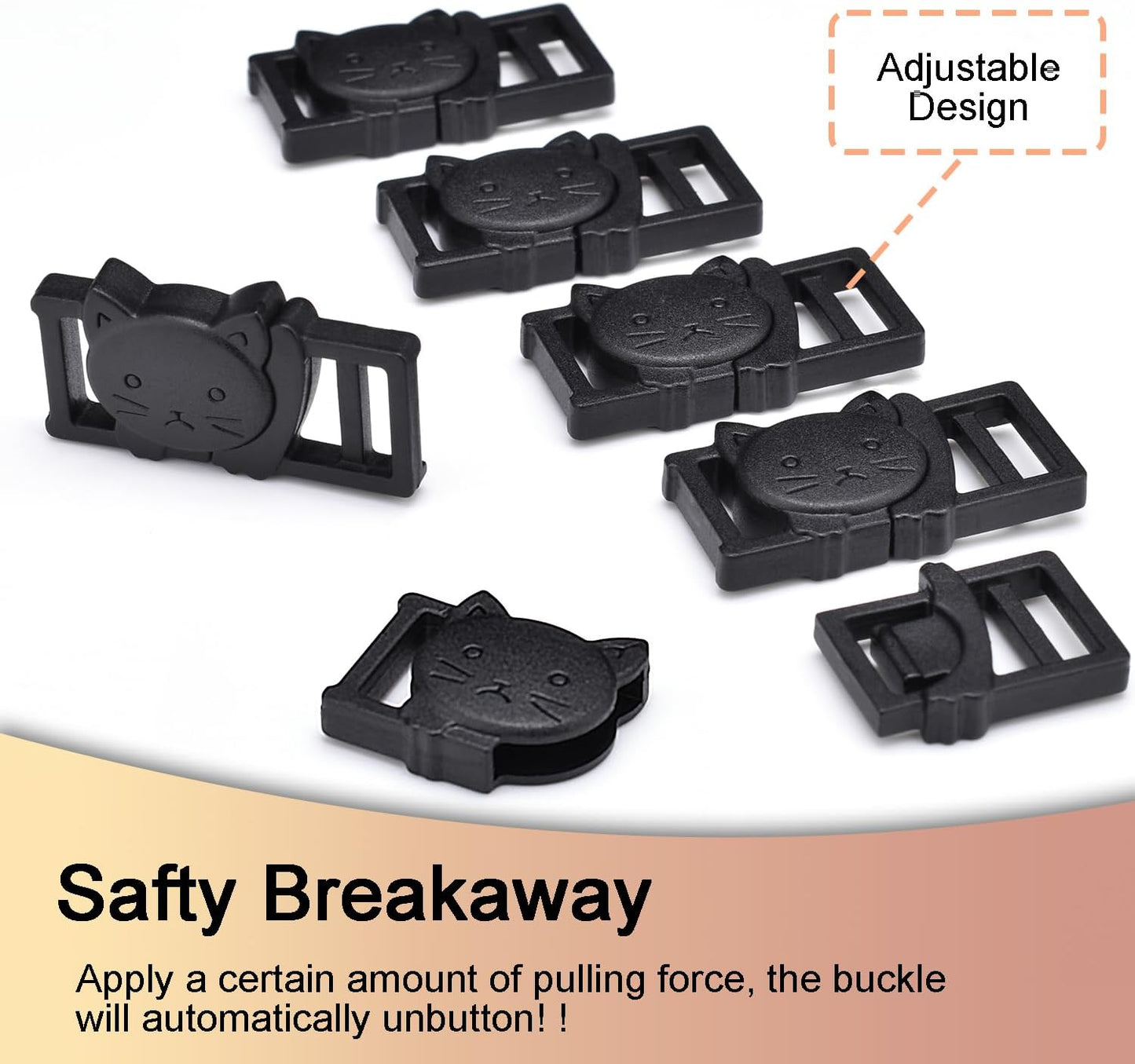 25Pack 3/8" Cat Collar Breakaway Clasps Accessories Plastic Adjustable Buckle Small Pet Supplies for Kitten Collar Straps DIY Cat Stuff(Black)