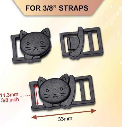 25Pack 3/8" Cat Collar Breakaway Clasps Accessories Plastic Adjustable Buckle Small Pet Supplies for Kitten Collar Straps DIY Cat Stuff(Black)