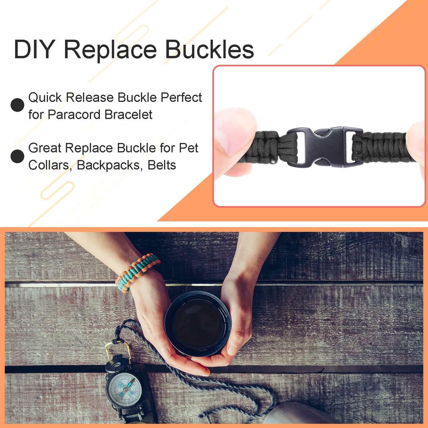 CooBigo 30 Pack 5/8 Inch Curved Paracord Bracelet Clip, Plastic Side Release Buckles for Parachute 550 Cord Paracord Bracelets Clasp Dog Collar Buckle DIY Craft Accessories