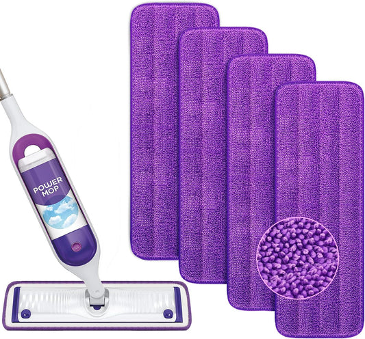 Reusable Power Mop Refills Pads Compatible with Swiffer PowerMop Mop - Microfiber Power Mop Pads Refill for 13 ''-15 '' Spray Mop- Washable Pads for Multi-Surface Floor Cleaning, 4 Pack