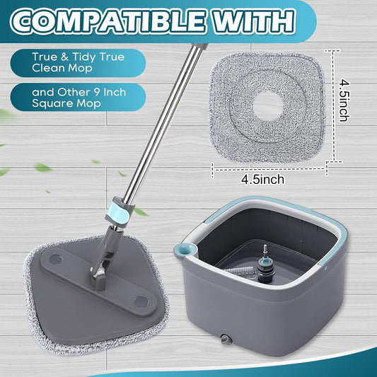 Square Microfiber Mop Pads Compatible with True & Tidy True Spin Mop - Mop Replacement Pads for Square Spin Mop and Bucket - Washable Pads fit for All 9 Inch Square Spin Mop (4 Pack)