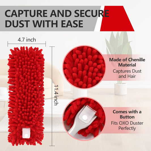 Reusable Microfiber Duster Refills Compatible with OXO & for MR.SIGA Duster - Washable Dusters Refill for OXO Good Grips Extendable Duster for Cleaning, 2 Pack (Handle is Not Included)