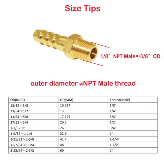5 Pcs Hose Barb Fittings 1/8" Barb to 1/8" NPT Male Thread Brass Metals Adapter Connector