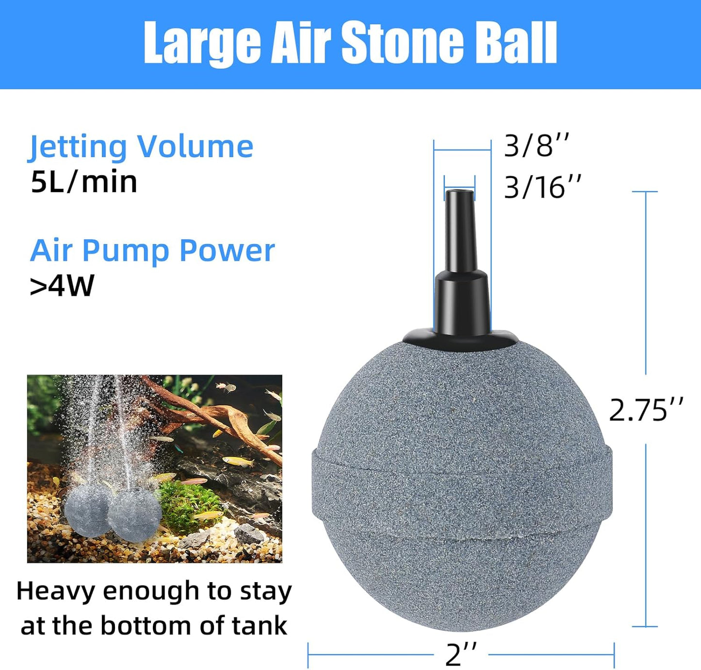 Air Stones for Ponds 2 Inch, Long Lasting Aerator Oxygen Differ, Air Pump Accessories for Aquariums, Fish Tanks, Hydroponics and DWC Reservoirs 4 Pack