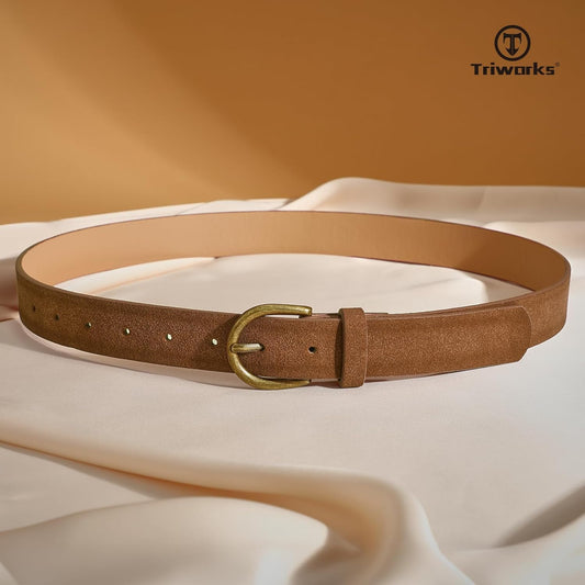Women Suede Leather Belt for Jeans Vintage Leather belt for Pants Ladies Waist Belts with Bronze Buckle