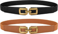 2 Pack Women Skinny Elastic Waist Belt for Dress Ladies Thin Stretch Belt with Gold Buckle