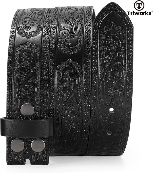 Western Leather Belt for Men without Buckle Cowboy Cowgirl Leather Belt Strap for Jeans