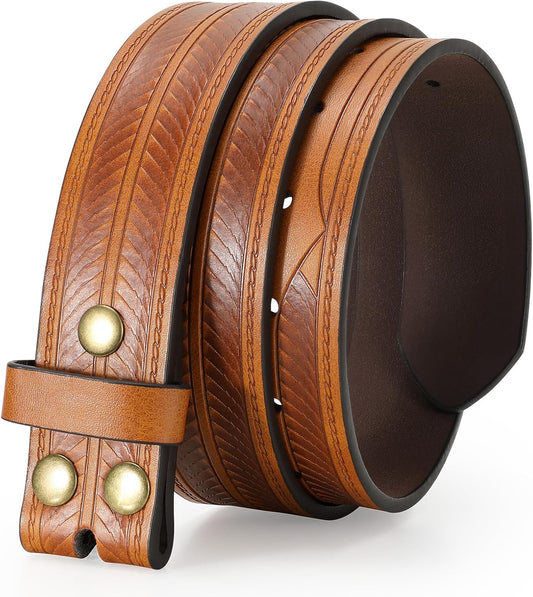 Western Belts for Men without Buckle Cowboy Cowgirl Leather Belts Strap for Jeans