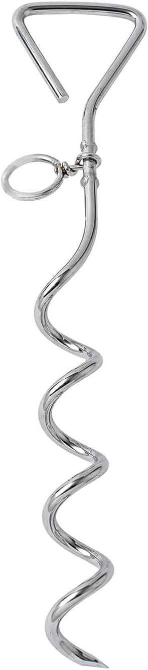 Dog Tie-Out Stake, Durable Silver Spiral Anchorstake, Secure Outdoor Tethering for All Cable Leash Chain, Camping Yard, Rt-Resistant, Easy Installation, Medium, 16 Inch Hover Image