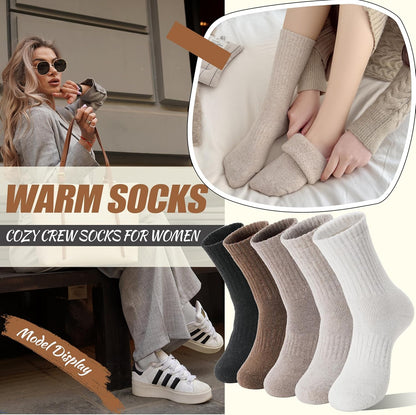 5 Pairs Women Merino Wool Boot Socks Warm Thermal Winter Thick Hiking Cozy Cabin Crew Comfy Socks for Ladies