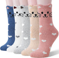 Merino Wool Cat Socks for Women Thermal Winter Warm Thick Cute Fun Cozy Crew Socks 5 Pairs