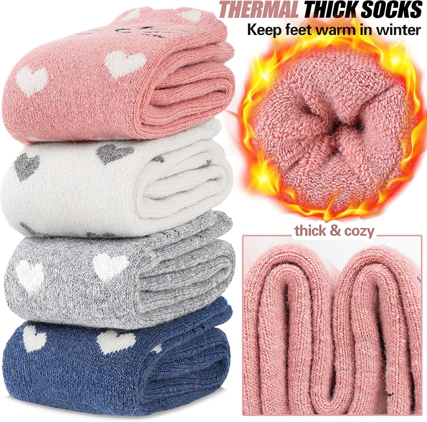 Merino Wool Cat Socks for Women Thermal Winter Warm Thick Cute Fun Cozy Crew Socks 5 Pairs