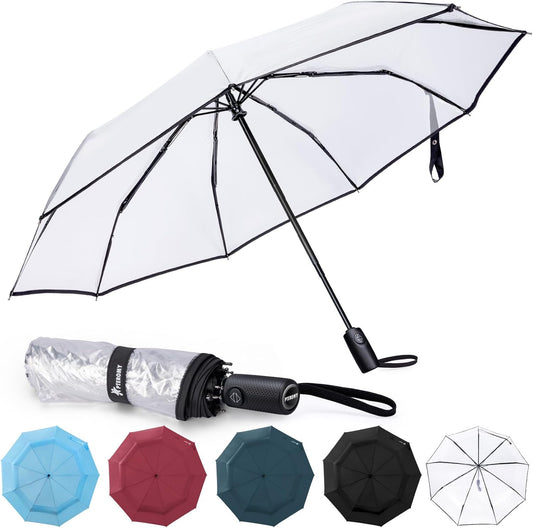 Windproof Compact Travel Umbrellas for Rain and Sun, Withstands 85MPH Winds Auto Open Close Folding Umbrella with Ergonomic Handle, Quick Dry Canopy for Commuting or Backpack