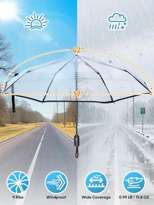 Windproof Compact Travel Umbrellas for Rain and Sun, Withstands 85MPH Winds Auto Open Close Folding Umbrella with Ergonomic Handle, Quick Dry Canopy for Commuting or Backpack