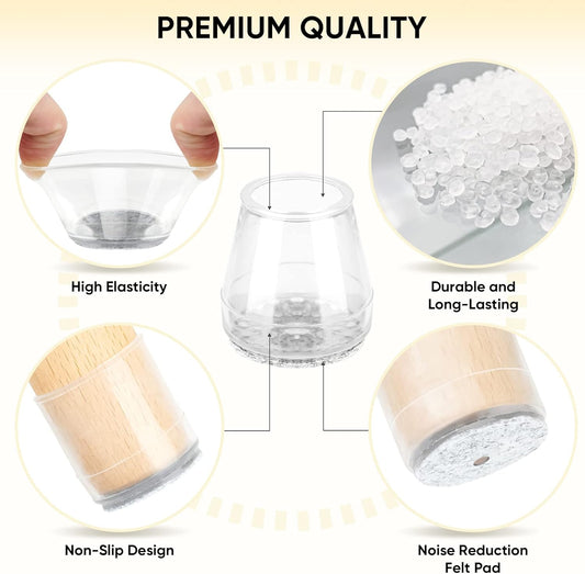 Silicone Chair Leg Floor Protectors, Stool Leg Protectors Cap, Chair Leg Caps for Hardwood Floors (Clear-16pcs, Round S)