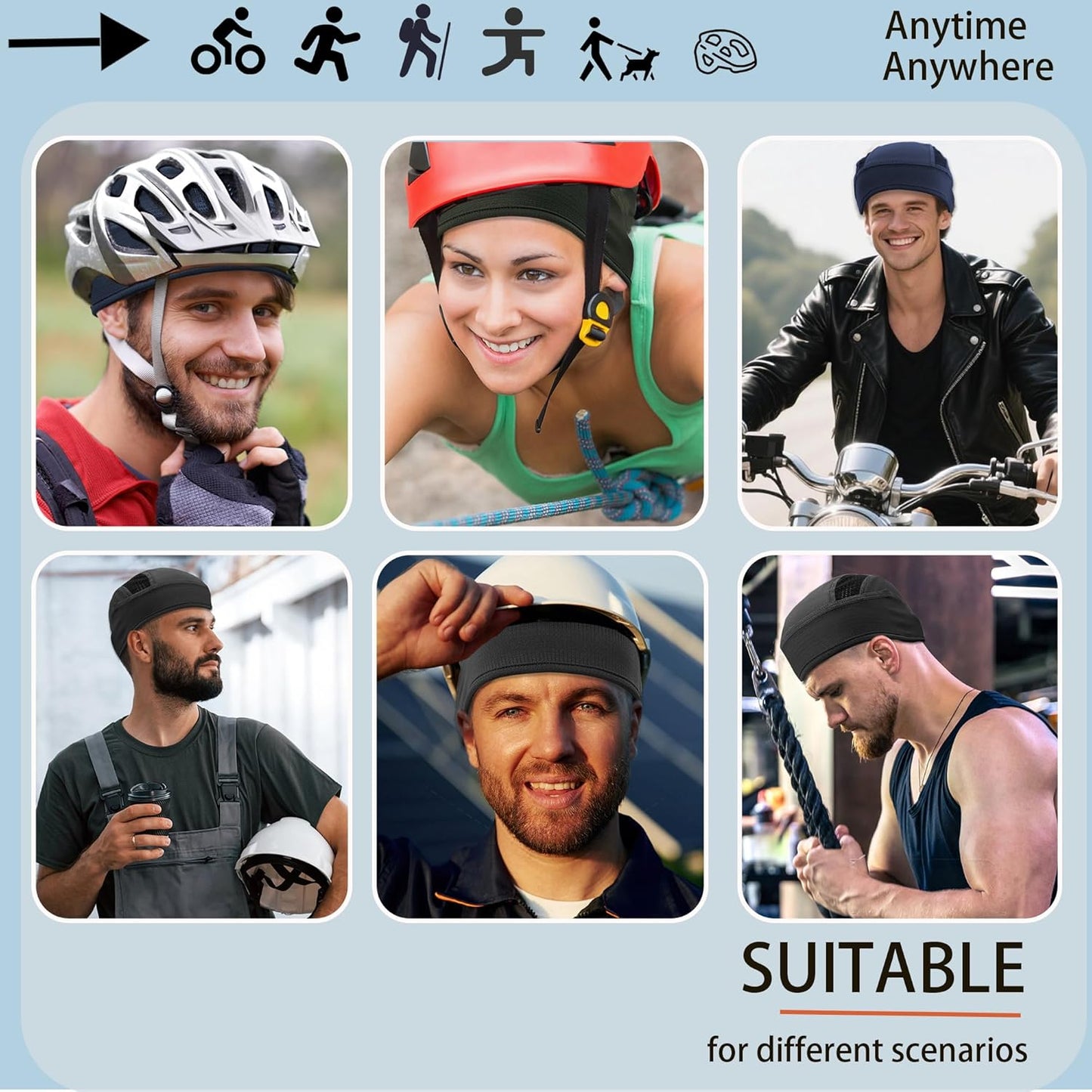 Skull Caps Cooling Helmet Liner,Lightweight Mesh Sweat Wicking Hard Hat Liner Cycling Motorcycle Cap for Men Women