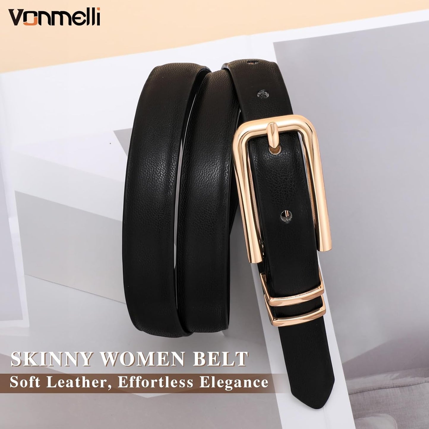 Women Skinny Leather Belt Thin Waist Belt for Women Jeans Dress Fashion Ladies Belt with Gold Buckle