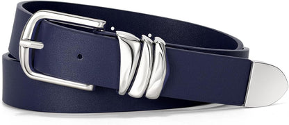 Women's Belt for Jeans Dress Leather Belt for Women Fashion Waist Ladies Belt with Silver Buckle