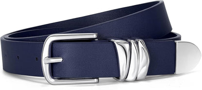 Women's Belt for Jeans Dress Leather Belt for Women Fashion Waist Ladies Belt with Silver Buckle