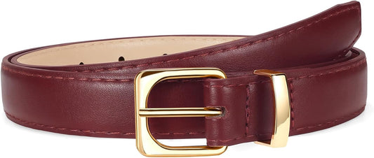 Womens Thin Leather Belt for Jeans Pants Dress Fashion Skinny Belt with Gold Buckle for Women