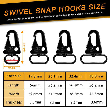 6 Pack Paracord Lanyard Accessories 1-1/2" Rifle Sling Clips Metal Swivel Snap Hook Keychain Carabiner Key Chain for Keyrings (Black)