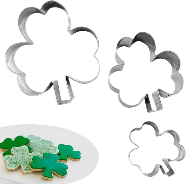 3Pcs St. Patrick’s Day Shamrock Cookie Cutter Set, Metal Clover Cookie Cutter Set for Baking, Stainless Steel Biscuit Cutters for Irish Holiday Party Supplies Hover Image