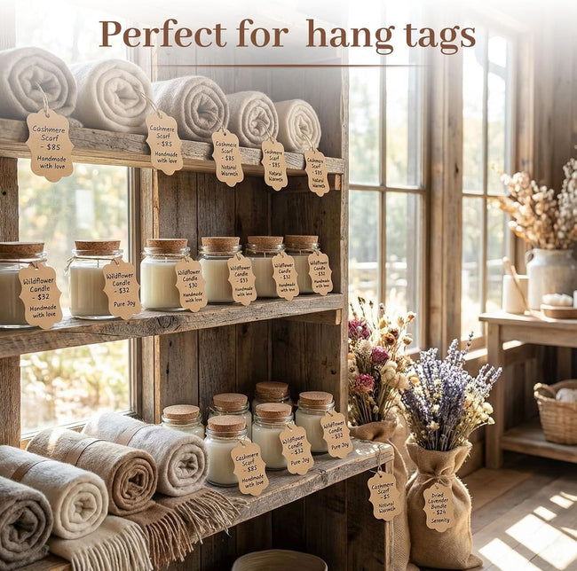 150PCS Brown Paper Kraft Tags,1.9x2.75 inch Scalloped Gift Tags with String for Clothes DIY Crafts Wedding Holiday (Brown) Main Image