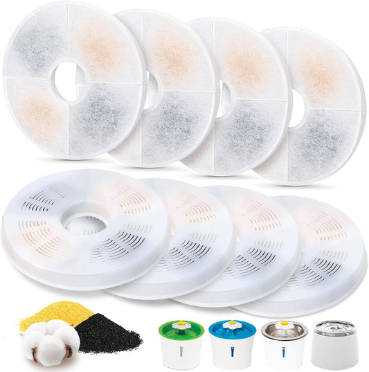 8 Pack Cat Water Fountain Filter Replacement Compatible with Catit, Cat Fountain Filters Compatible with Catit Design Senses Fountain/Flower Fountain/Senses 2.0 / Fresh & Clear Stainless Steel