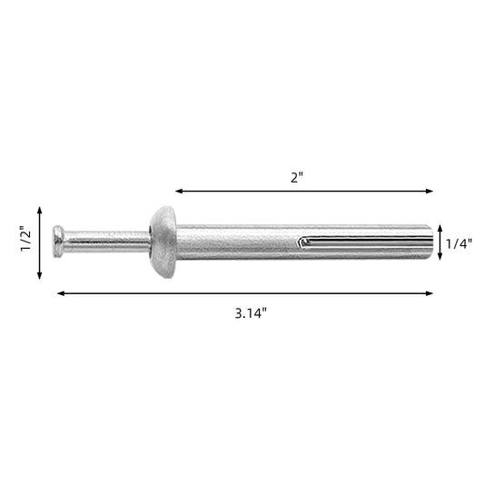 1/4 x 2 Hammer Drive Nail in Anchors, Cement Hammering Anchors, Zinc Alloy, 50 PCS