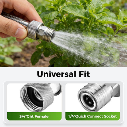 Garden Hose to Mini Power Washer Adapter-3/4 GHT to 1/4", Whit 5 Nozzle Set, Convert Water Hose to Power Washer Connector (1pcs)