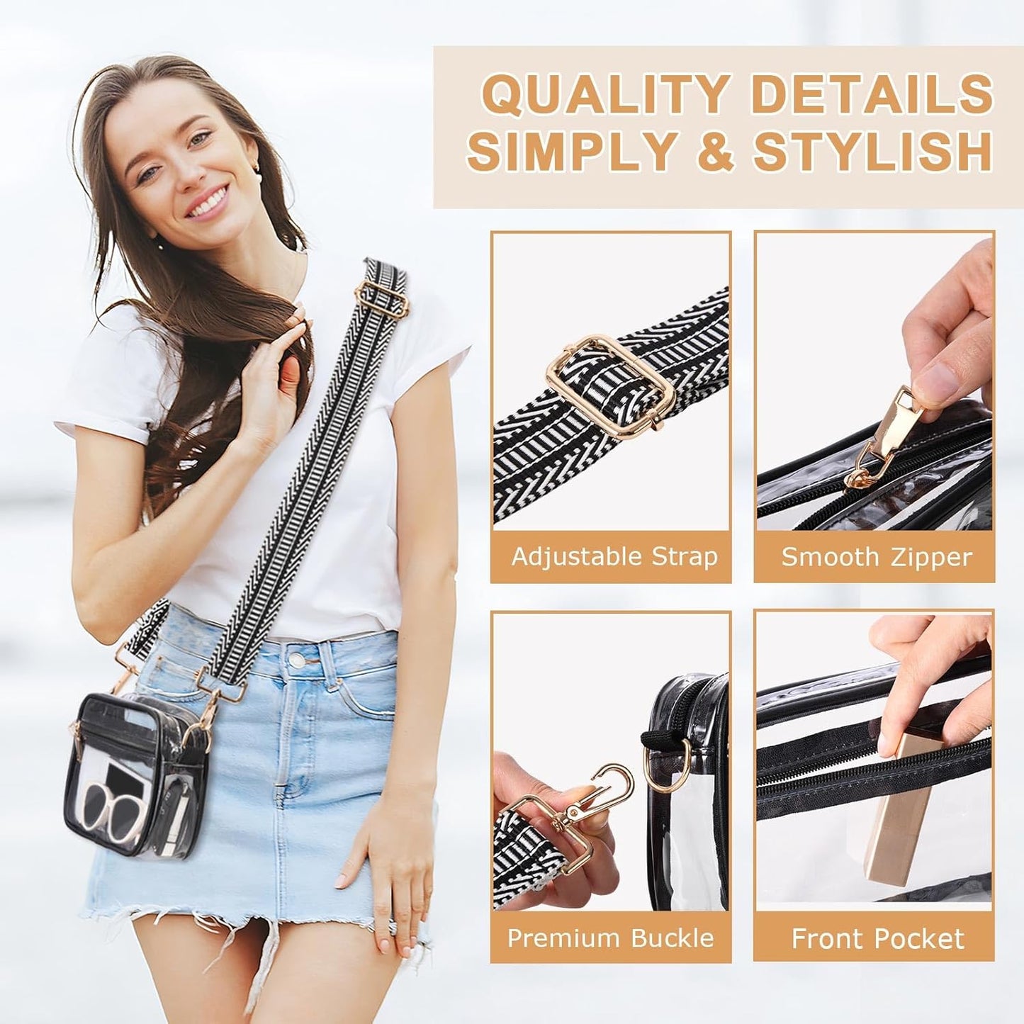 Clear Purse for Women Stadium Approved + Clear Crossbody Bag Stadium Approved
