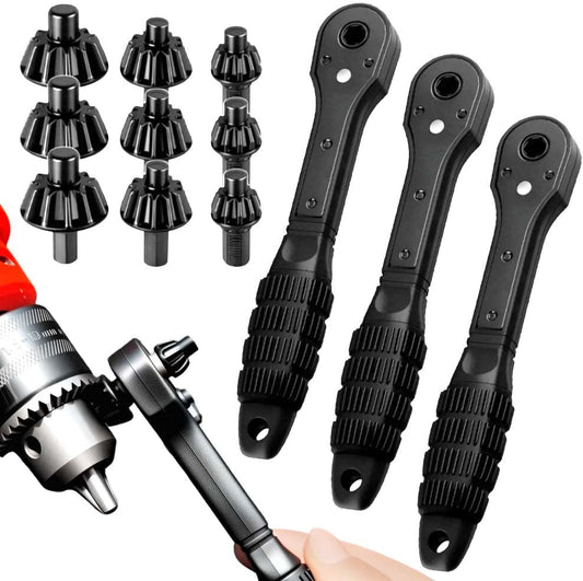 2 In 1 Drill Chuck Ratchet Spanner, 2026 New Drill Chuck Ratchet Wrench With 3 Interchangeable Magnetic Heads and Non-slip Handle, Compatible with Most Electric Drills and Power Tools (3 pcs)