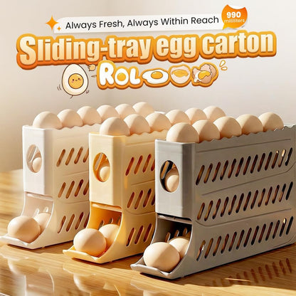 2026 Egg Holder for Fridge, Upgraded 4 Tiers Automatic Rolling Egg Dispenser, No Assembly Required Easy Access, Save Space for Refrigerator Holds up to 30 pcs (White)