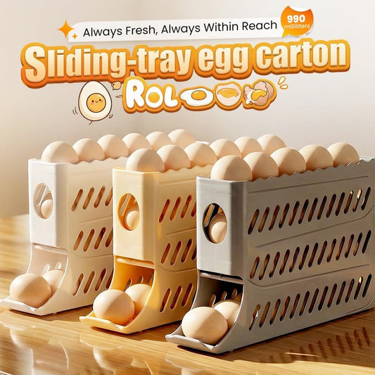 2026 Egg Holder for Fridge, Upgraded 4 Tiers Automatic Rolling Egg Dispenser, No Assembly Required Easy Access, Save Space for Refrigerator Holds up to 30 pcs (White)