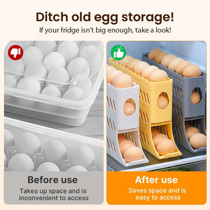 2026 Egg Holder for Fridge, Upgraded 4 Tiers Automatic Rolling Egg Dispenser, No Assembly Required Easy Access, Save Space for Refrigerator Holds up to 30 pcs (White)
