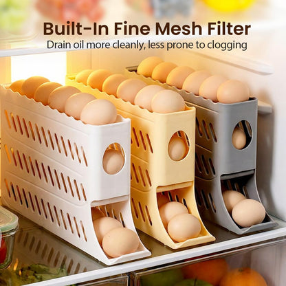 2026 Egg Holder for Fridge, Upgraded 4 Tiers Automatic Rolling Egg Dispenser, No Assembly Required Easy Access, Save Space for Refrigerator Holds up to 30 pcs (White)